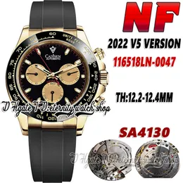 2022 NF V5 CF116518 メンズ腕時計 TH 12.4 SA4130 クロノグラフ自動巻きブラックダイヤル SS 904L ステンレススチールゴールドケースラバーストラップスーパーエディションエタニティストップウォッチ腕時計