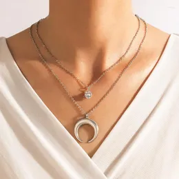 Kolye Kolyeleri Klasik Ay Neckalce Kadınlar için Clear Crystal Stone Gümüş Renk Çok Katmanlı Zincir Suç Mücevher Hediyeleri 18091