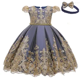 Sukienki dla dziewczynek 3M-24M Złota Koronkowa patchworka Patch Nieprzewodowa sukienka z dużym podarunkiem na głowę CN (Origin) O-Neck dla dzieci suknie balowe
