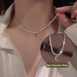 Colares pendentes cor prata cor de clavícula espumante colar de gargantilha gipsophila de diamante verde para mulheres