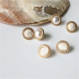 Vintage Round Marble Opal Stone Big Stud Earrings For Women Fashion Temperament Simulated Pearl earring