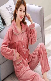 Fdlak flanel ien pijamaları Kadınlar için sıcak mercan polar nightwear seti orta yaş moer gece kıyafeti pijamalar kış pijamaları j2207305686304