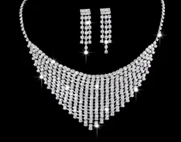 Серебряный цвет казинота Хрустальные свадебные украшения для женских серьгов для ожерелья набор браслетов Свадебные аксессуары4620427