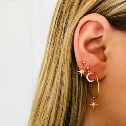 Hoopörhängen mode Tassel Geometriska små månstjärnor Cross Crystal Stud Earring Set Ear smycken punk för kvinnor trendiga