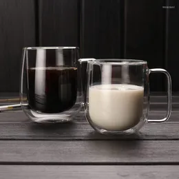Weingläser 250 ml/350 ml hitzebeständige doppelwandige Glastasse Bier Kaffeetassen mit Griff Becher Teetassen transparentes Trinkgeschirr