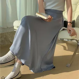 Skirts Limiguyue Women Satin Elegant Spring Summer Glossy Drape A-Line Midi Skirt Korean Solid Casual Soft All Match J185