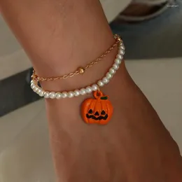 Strand Pumpkin Faux Pearl Bracelet Set for Women Halloween Gift AM4464
