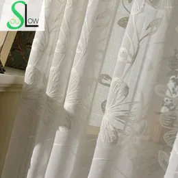 Curtain Floral Embroidery Tulle Curtains For Living Room Sheer Volie Window Tulle-curtains Cortinas Rideaux Visillos