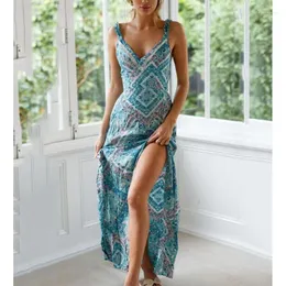 Abiti casual Donna Sexy Backless Dress 2023 Summer Bohemian Floral Print Long Femal V Neck Vestidos Large Size Lady Clothes