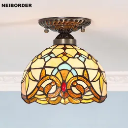 Taklampor Tiffany Style Stained Glass Lamp Shade Light Mediterranean Barock Art Aisle Loft Surface Mounted Home Lighting Fixtures