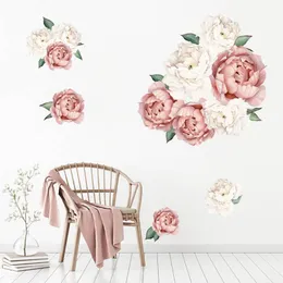 Wall Stickers Pink Peony Flower Romantic Flowers Home Decor For Bedroom Living Room DIY Decals