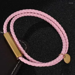 Charmarmband mode enkla smycken rosa dubbla läder armband för kvinnor män rostfritt stål magnetiska spänne par sp0703