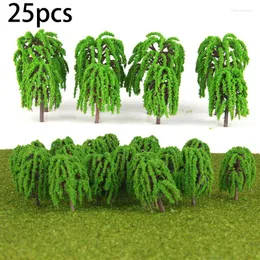 Kwiaty dekoracyjne 25pcs zielona plastikowa żywica 3D Dekoracja krajobrazu Model Willow Trees Layout Train Railway 5.5 cm Narzędzia do części ogrodowych 2023