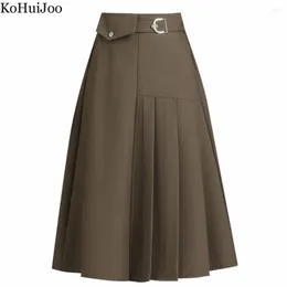 Skirts KoHuiJoo Casual Skirt With Pockets Plus Size High Waist Thin A Line Medium Pleated Womens Elastic Vintage Women 4XL