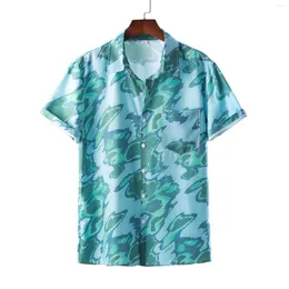 Herr t -skjortor män avslappnad kort ärm vårens sommarurnering hals 3d tryckt blomma cardigan blusar strandtryck camisa företag