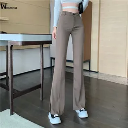 Женские брюки Capris Korean Fashion High Islist Bunders Solid Vintage Summer Pantalones de Mujer Slim Design Brown Flare Pants Women 230306