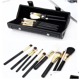 Pennelli trucco 9 pezzi Set Kit Bellezza da viaggio Professionale Manico in legno Fondotinta Labbra Pennello cosmetico con supporto Custodia per tazza Drop Delive Dhgy5