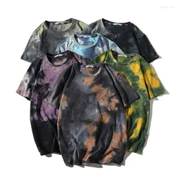 القمصان T Harajuku خمر TIE-DYE T-Shirt للرجال O عنق القطن tshirts عارضة أزياء الشارع كبيرة الحجم من الذكور القمم الذكور M-5XL