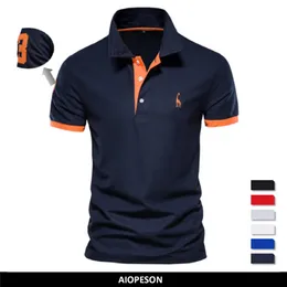 Mens Polos Aiopeson broderier 35% bomullspolo skjortor för män avslappnad fast färg smal passform Mens Polos Summer Fashion Märke män kläder 230303