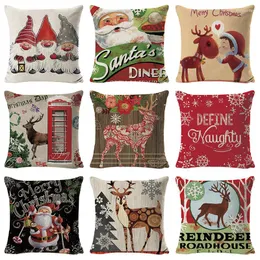Pillow Christmas Party Square Case Merry Santa Claus Elk Pattern Linen Cover Pillowcase Decorations