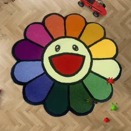 Carpet INS Cartoon Flower Round Carpet Antislip Children's Playground Soft Plush Rugs Coffee Table Rug Living Room Decor Floor Mats 230303