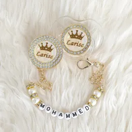 PACIFIERS MIYOCAR Custom Name Bling Gold Pacifier och Clip BPA Gratis dummy Unik gåva Baby Shower 230303