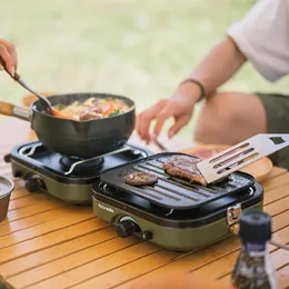 Camp Kitchen Folding Double Gas Furnace Outdoor Portable Cookware Camping Cooking Spise 230303