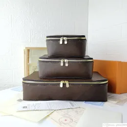 Brown flower Storage box Genuine Leather Travel Jewelry boxs New set designers Travel Storage box Luggage Fashion Trunk boxs Suitcases Bags cosmetic bag box
