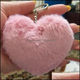 Schlüsselanhänger Flauschige Pompom-Kette Weiche einfarbige Herzform Faux Kaninchenfell Ball Auto Handtasche Schlüsselanhänger Geschenk Zubehör Drop Lieferung Je Dhyl1