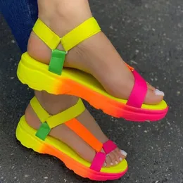 Sandals Beach Shoes Woman Summer Sandals Woman Non-Slip Casual Multi Color Shoes Fashion Solid Open Tee Sandals يوميًا مريح 230306