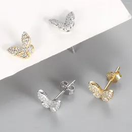 أقراط مسمار حقًا 925 الجنيه الاسترليني الفضي الكوري الرائع الفراشات الزركون للنساء الفتيات الموضة boucle d'Oreille المجوهرات