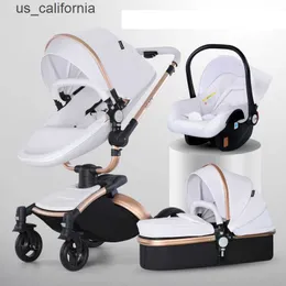 Baby Walkers Baby Stroller 3 in 1 Luxury Pram For Newborn Carriage PU leather High Landscape trolley car 360 rotating baby Pushchair shell W0306