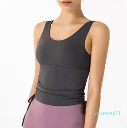 Justera LU-07 Kvinnor Yoga bär Sports Slant Bh High Impact Sports Fitness Seamless Top Tank 77