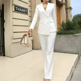 Kombinezony damskie Blazers Blazer Blazer garnitury dwuczęściowe solidne pres pres dla kobiet biuro biznesowe Lady Suits Sets 230306