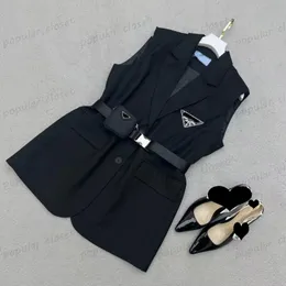 New Womens Vests Triangle Sticking Drill Sleeveless Coats Suit Jacket Slim Adjustable Waist Belt Spring Summer Vest Outerwear