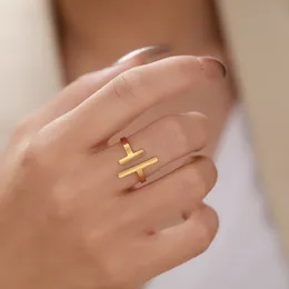 Rostfritt stål ring enkel minimalistisk stick mode par justerbara ringar för kvinnor smycken bröllop fest flickor trend gåvor