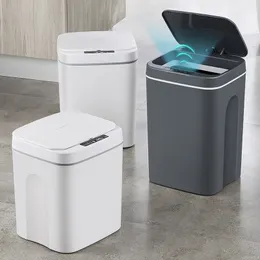 Waste Bins Smart Trash Cans Automatyczny czujnik kosza na śmieci do łazienki śmieci kuchennej puszka z lekkim LED Inteligentnym recyklingiem salonu 230306
