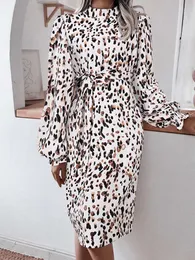 Casual Kleider ZANZEA Elegante Leopard Print Sommerkleid Frauen O Neck Lange Puff Sleeve Party Kleid Herbst Urlaub Casual Vestidos Gürtel Robe 230303