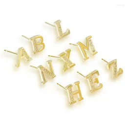 Stud Earrings A - Z 26 Letter Gold Color Women Fashion White Crystal Alphabet Individual Word 1 Pair