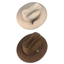 Stingy Brim Hats unisex filtade hatt Panama fedora för kvinnor med fjäderband båge för män damer omkrets 57 - 62 cm vårvinter höst 230306