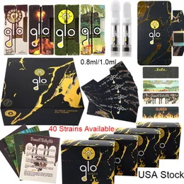 Stock In USA GLO NFC Extracts Vape Cartridge Pen Oil Carts 0.8ml 1ml Empty Atomizers Packaging Ceramic Coil 510 Thread Glass Thick Dab Wax Vaporizer E Cigarettes