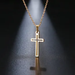 Stainless Steel Necklace For Women Lover's Gold And Rose Gold Color Chain Cross Necklaces Small Cross Religious Jewelry