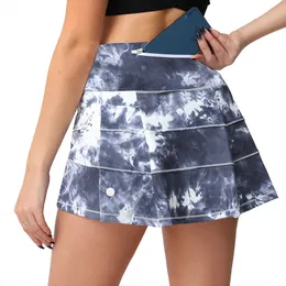 ミッドライズスカートプリーツテニススカート 2 つのポケット付き女性ショーツ-Skitrs ヨガスポーツショートスカート L8219