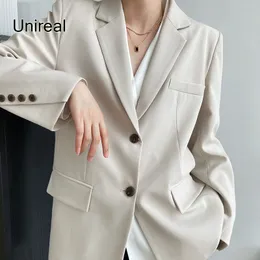 Damskie garnitury Blazers Unireal Spring Autumn Women Blazer Sucible Kurtka biuro dama płaszcz z długim rękawem eleganckie luźne kobietę swobodne kombinezon biznesowy 230306