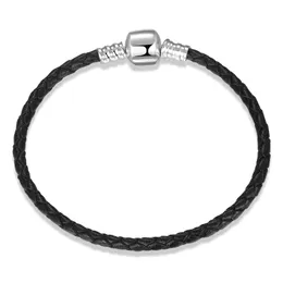 Damen-Herren-Charm-Armband aus schwarzem Leder für Pandora, 925er Sterlingsilber-Verschluss, Handkette, Designer-Schmuck, Freundin, Geschenk, Paar-Armbänder mit Originalverpackung