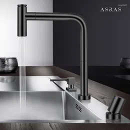 Kitchen Faucets Black Brushed Sink Faucet Brass Independent Switch And Cold Water Pull Out 360 Degree Mixer Tap