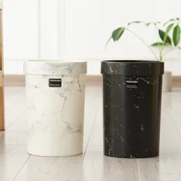 Waste Bins Bedroom Trash Can Living Room Waste Bin Marble Pattern Trash Cans Office Garbage Bucket Without Lid European Style Dustbin 230306