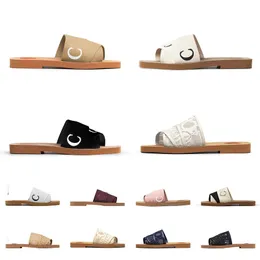 Topp Woody Flat Mules Slides Sandaler Män kvinnor tofflor Vit Svart Canvas Square Toe Lace broderi Snake Womens Summer Sandal Fashion Beach Outdoor Home Slipper Slipper