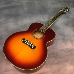 2023 Guitarra eléctrica CCUSTOM. Fingerplay Instrument 43 "12 String J200 Serie Full Abalone Shell con incrustaciones Guitarra acústica en pintura roja de cereza