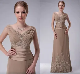 Plus Size Champagne Mother Of The Bride Dress A-line Cap Sleeves Chiffon Lace Beaded Long Elegant Wedding Groom Gowns 2023 New